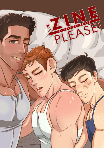 From left to right: Derek "Nursey" Nurse, William "Dex" Poindexter, and Chris "Chowder" Chow. All three are in bed together wearing tight-fitting sleeveless tops.
